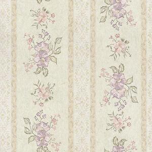 Carta da parati Fiori vintage su sfondo a righe con ornamento, Parati fiori e piante classici, a00440 : Uwalls.it