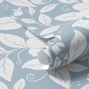 Carta da parati Contorno floreale bianco su sfondo blu pastello, Parati fiori e piante classici, a00452 : Uwalls.it