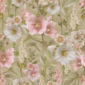 Carta da parati Romantici agrifogli rosa e bianchi su verde tenue, Parati fiori e piante classici, a00456 : Uwalls.it