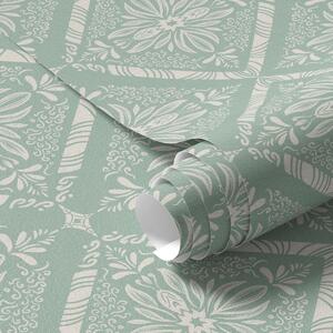 Carta da parati Motivo geometrico turchese e beige con riccioli, Parati stile orientale classici, a00466 : Uwalls.it