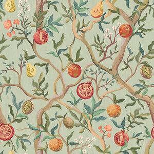 Carta da parati Frutti di melograno, pere e fiori su uno sfondo verde chiaro, Parati fiori e piante classici, a00465 : Uwalls.it