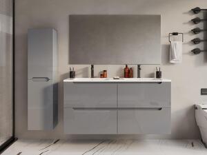 Mobile da bagno sospeso con doppio lavabo da incasso e colonna 120 cm Grigio - SELITA