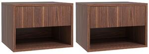 HOMCOM Set 2 Comodini Sospesi con Cassetto e Ripiano Inferiore Aperto, in Legno, 40x34x29 cm, Marrone