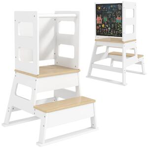 AIYAPLAY Torre Montessoriana per Bambini con Lavagna e Ringhiera, in Legno, 55x52.5x87.5 cm, Bianco e color Legno