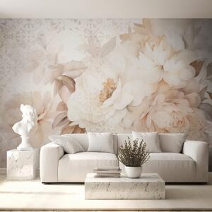 Carta da parati Composizione floreale di peonie bianche con foglie beige, su uno sfondo decorativo con, Carta da parati Floreale, w09345 : Uwalls.it