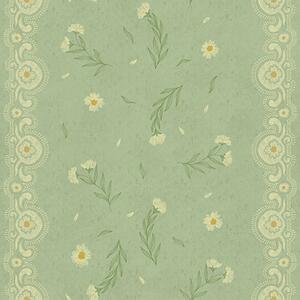 Carta da parati Sfondo verde con margherite e bordo in pizzo, Parati fiori e piante classici, a00291 : Uwalls.it