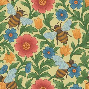 Carta da parati Fiori luminosi con api grandi, Parati fiori e piante classici, a00315 : Uwalls.it