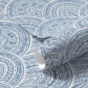 Carta da parati Ornamento blu con archi e motivi, Parati fiori e piante classici, a00332 : Uwalls.it