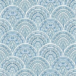 Carta da parati Ornamento blu con archi e motivi, Parati fiori e piante classici, a00332 : Uwalls.it