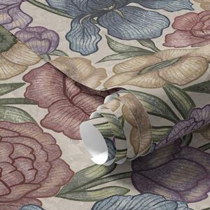Carta da parati Grandi illustrazioni floreali con iris e peonie, Parati fiori e piante classici, a00325 : Uwalls.it