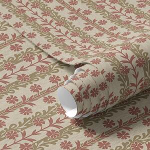 Carta da parati Ornamento a righe con fiori rossi, Parati fiori e piante classici, a00341 : Uwalls.it