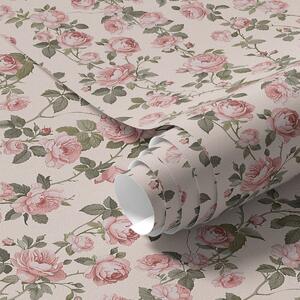Carta da parati Rose rosa su sfondo beige, Parati fiori e piante classici, a00346 : Uwalls.it