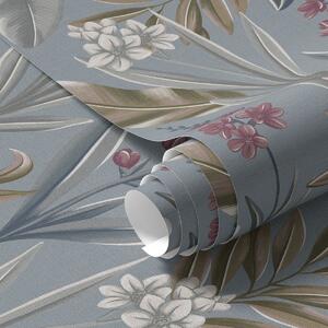 Carta da parati Rami floreali su sfondo grigio-blu, Parati fiori e piante classici, a00350 : Uwalls.it