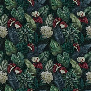 Carta da parati Foglie tropicali con fiori bianchi e rossi, Parati natura classici, Parati natura foglie classici, a00361 : Uwalls.it