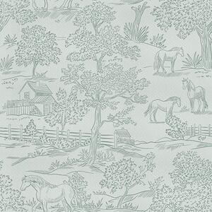 Carta da parati Paesaggio verde e monocromatico con cavalli e casolari, Parati natura classici, a00407 : Uwalls.it