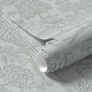 Carta da parati Paesaggio verde e monocromatico con cavalli e casolari, Parati natura classici, a00407 : Uwalls.it