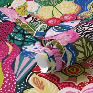 Carta da parati Pop-art astratta con fiori, bacche e disegni, Parati astratta classici, a00471 : Uwalls.it