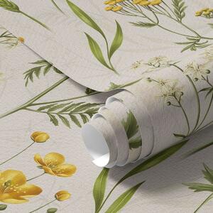 Carta da parati Fiori gialli e verde su sfondo beige, Parati fiori e piante classici, a00472v2 : Uwalls.it