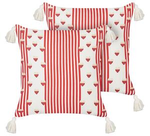 Set di 2 cuscini decorativi in cotone bianco e rosso 45 x 45 cm Motivo cuori sfoderabile Quadrato Accessori decorativi moderni Beliani