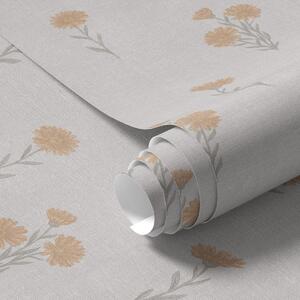 Carta da parati Piccoli fiori arancioni su sfondo grigio chiaro, Parati fiori e piante classici, a00486 : Uwalls.it