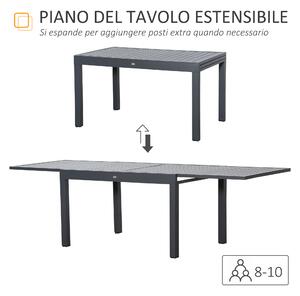 Outsunny Tavolo da Giardino Allungabile per 8-10 Persone con Struttura in Alluminio, 135-270x90x75cm, Grigio