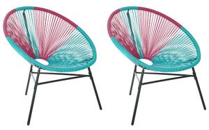 Set di 2 sedie da giardino blu con papasan in rattan sintetico rosa moderno Beliani