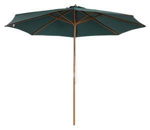 Outsunny Ombrellone da Giardino Φ300 x 250Acm con Apertura a Corda, 8 Stecche e Palo in Legno, Verde Scuro|Aosom