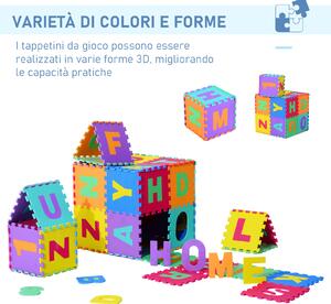 HomCom Tappeto Puzzle Bambini da Gioco Set 26 Pezzi 31x31cm,Tappeti per Gattonare Multifunzione Morbidi, Colorato