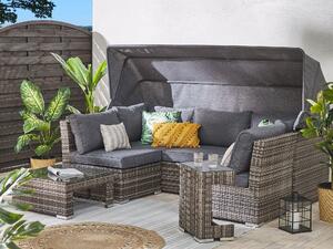 Set da giardino per esterni Divano in rattan PE grigio marrone scuro con sedie a baldacchino e tavolino Design moderno Beliani