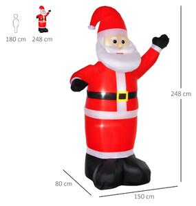 HOMCOM Babbo Natale Gonfiabile Luminoso con Luci LED Decorazione Natalizia Altezza 2.48m