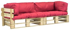 Divani da Giardino su Pallet 2 pz Cuscini Rossi in Legno Pino