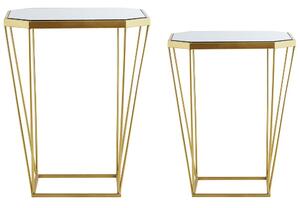 Set di 2 Tavolini in Metallo Base dorato Vetro Specchio Round Top Decorativo Glam Beliani