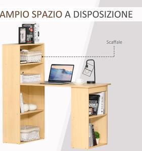 HOMCOM Scrivania Computer con Libreria Salvaspazio, Tavolo da Pranzo Porta PC per Ufficio e Studio in Truciolato 120x55x120 cm, color Legno