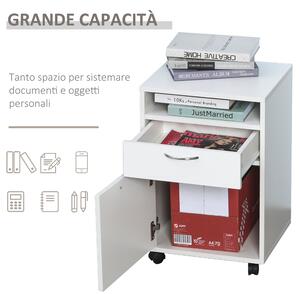 HOMCOM Cassettiera Documenti Ufficio, 2 Cassetti, 4 Ruote, Maniglie Metallo, Organizzazione Ottimale, 40x35x60cm - Bianco