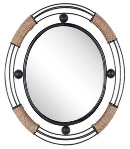 Specchio Ovale con Cornice in Legno e Metallo Nero 55 x 50 cm Beliani