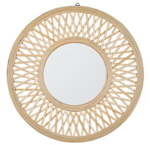 Specchio da Parete Rotondo 60 cm in Legno di Bambu Marrone Chiaro Motivo Geometrico Beliani