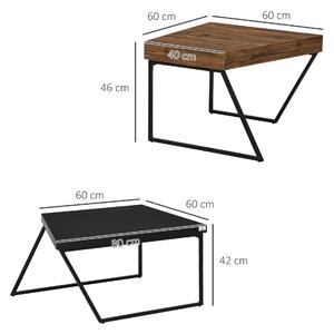 HOMCOM Set 2 Tavolini da Caffè in Truciolato e Acciaio, Tavolo Nero 80x60x42 cm e Tavolo Marrone 60x60x46 cm
