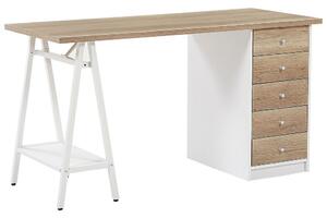 Scrivania per computer Home Office Piano in legno chiaro 140 x 60 cm con cassetti Cornice bianca Beliani