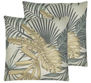 Set di 2 cuscini decorativi con motivo a foglie multicolore 45 x 45 cm Beliani
