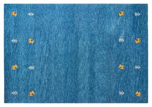 Tappeto Gabbeh in lana blu 140 x 200 cm, trapuntato a mano con motivi animali occidentali e design rustico Beliani