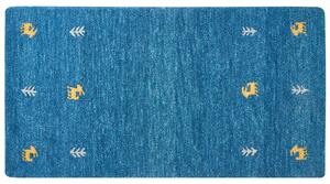 Tappeto Gabbeh in lana blu 80 x 150 cm, trapuntato a mano con motivi animali occidentali e design rustico Beliani