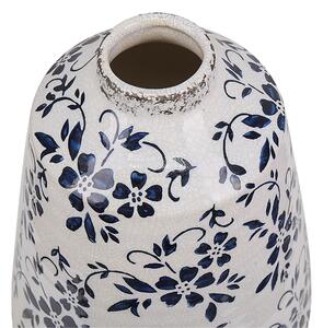 Vaso per fiori in gres porcellanato bianco e blu effetto invecchiato vaso per interni 20 cm Beliani