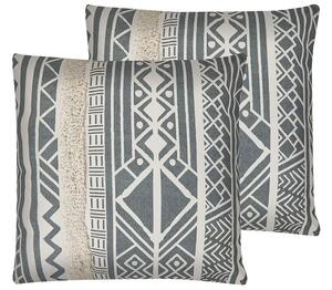 Set di 2 cuscini Boho con motivo geometrico e frangia 45 x 45 cm grigio Beliani