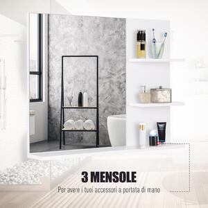 Kleankin mobiletto bagno mobili bagno sospesi 60 x 10 x 48cm, con Specchio e 3 Ripiani, Armadietto a Parete in MDF Bianco