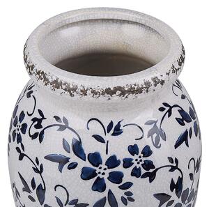 Vaso per fiori decorativo effetto craquelé motivo floreale bianco e blu navy Beliani