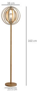 HOMCOM Lampada da Terra per Soggiorno Design, Paralume con Anelli Regolabili in Legno, Lampadine E27, Ф38 x 160 cm