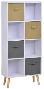 HOMCOM Armadietto con 4 cassetti in tessuto pieghevoli 4 riquadri aperti scaffale libreria in legno bianco marrone grigio 54.5 x 24 x 122.5 cm