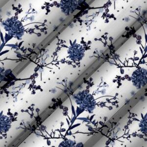 Tenda con nastro 140x250 cm bianco con fiori blu