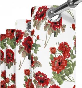Tenda su anelli 140x250 cm bianco, rossi fiori