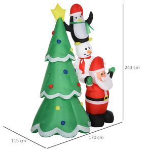 HOMCOM Albero di Natale Gonfiabile Gigante 243cm con Luci a Led e Babbo Natale, Decorazione Natalizia da Esterno Impermeabile